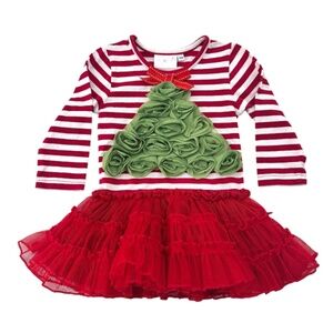 One Posh Kid Christmas Tree stripe tutu Dress 12 months